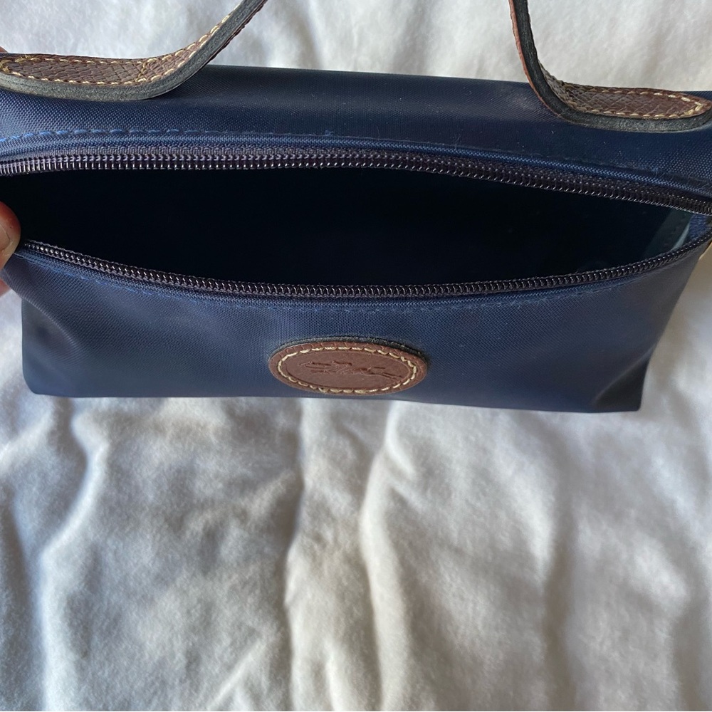 Longchamp Navy Blue Clutch with Brown Leather Trim - Picture 5 of 7